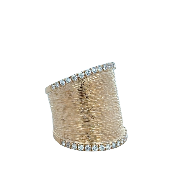 Elongated Brushed Diamond Band Ring in Yellow Gold