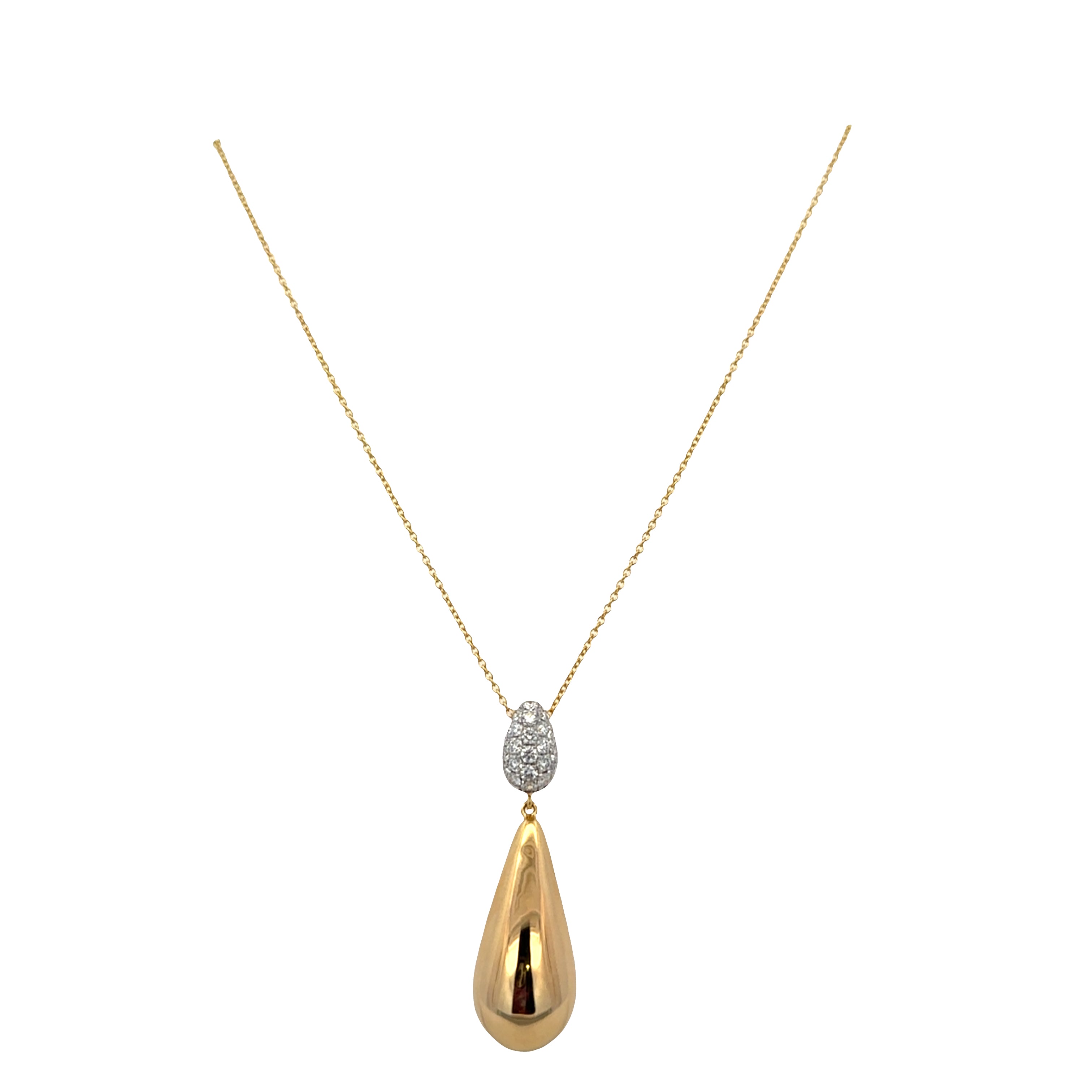14k Yellow Gold Diamond Teardrop Pendant Necklace