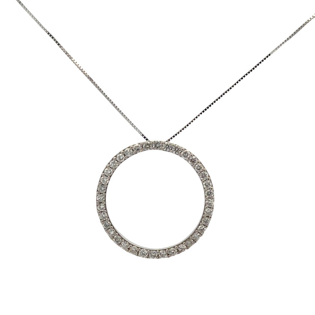 Diamond Circle Pendant in White Gold
