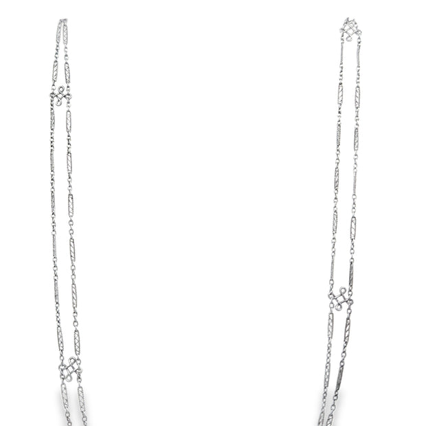 Stunning Edwardian White and Yellow Diamond Necklace in Platinum