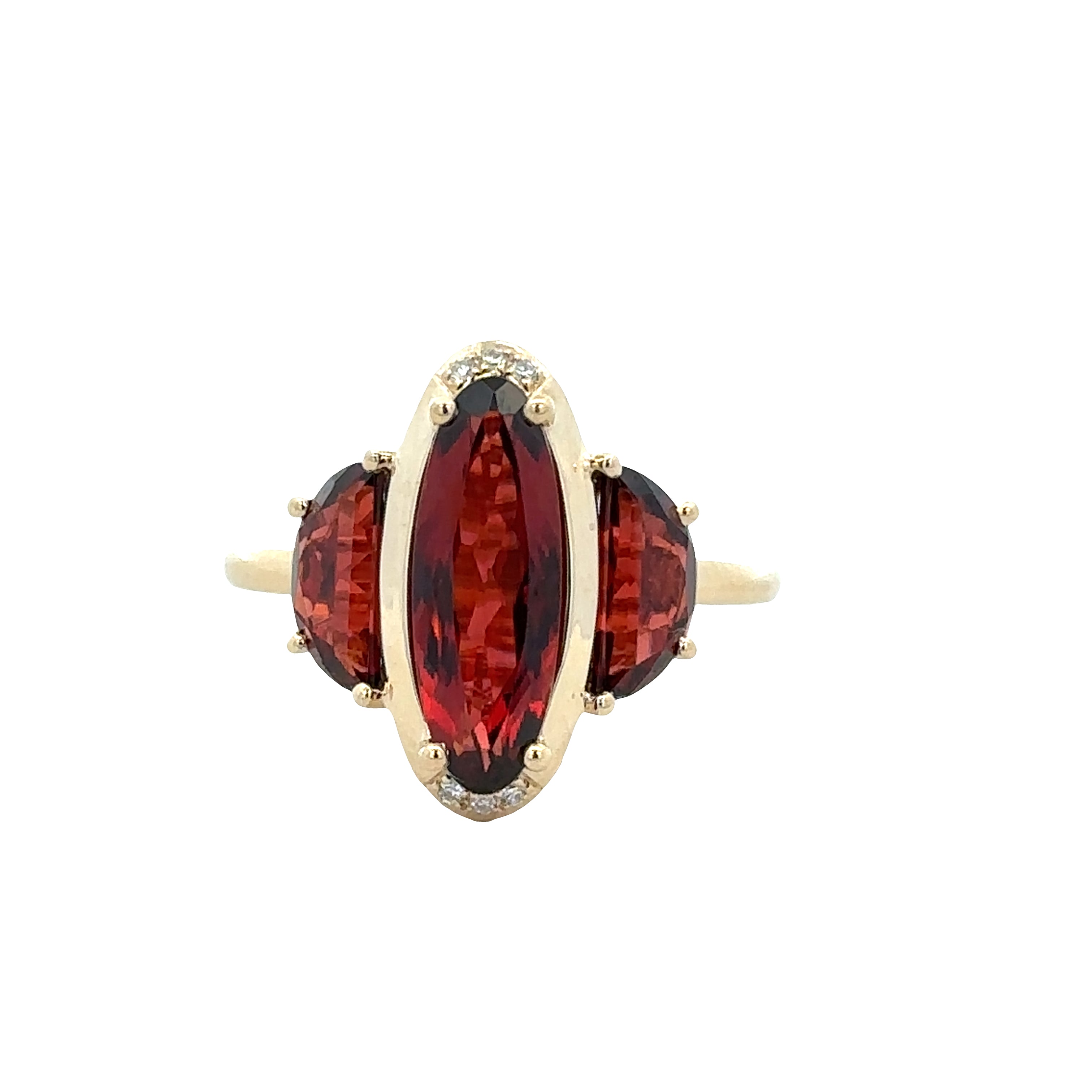 14k Yellow Gold Garnet & Diamond Three-Stone Ring – Size 7