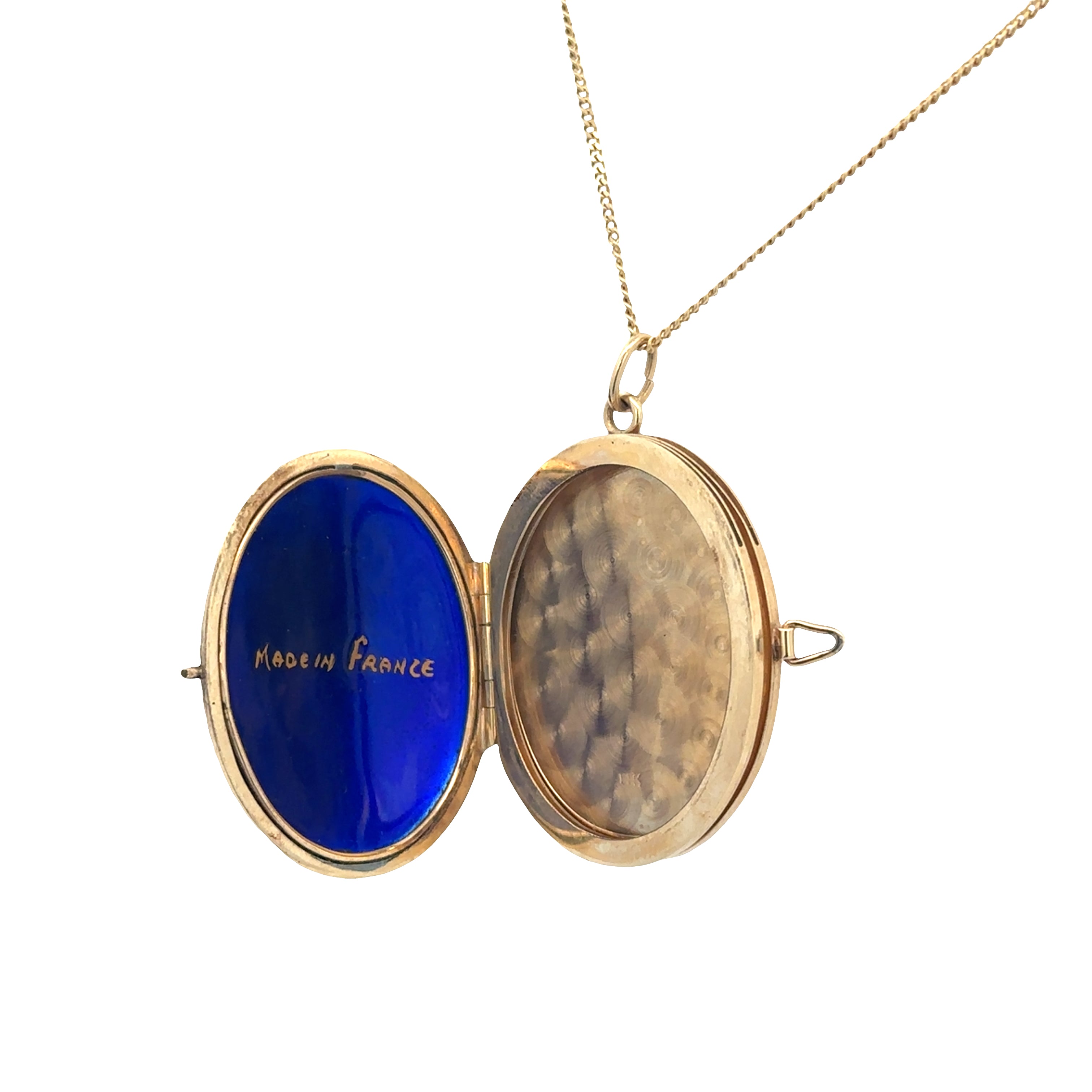 Antique Edwardian French Limoges Enameled Portrait Pendant in Yellow Gold
