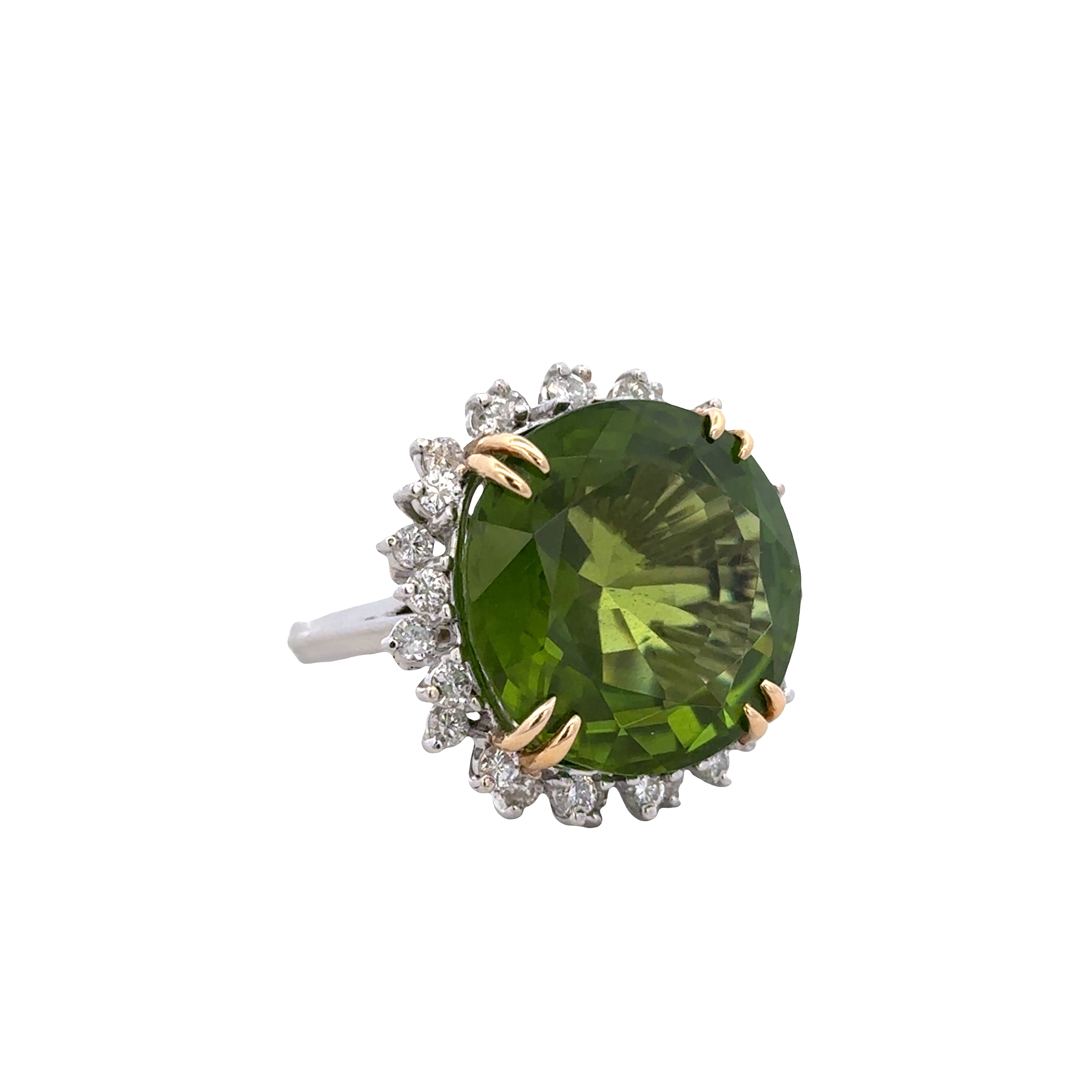 Vintage 14k White Gold Peridot and Diamond Halo Ring – Size 7