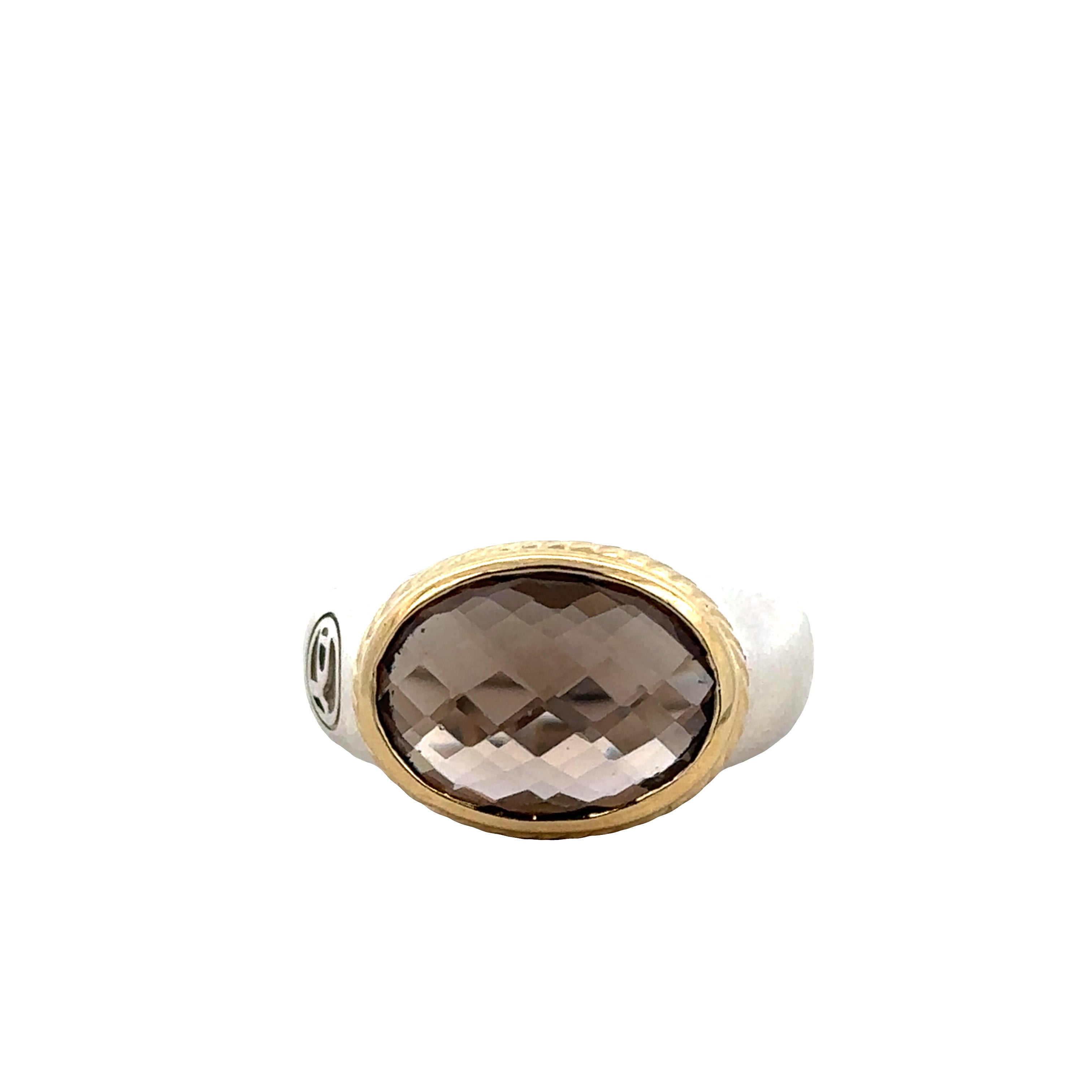 Estate David Yurman Sterling Silver & 18k Yellow Gold Smoky Quartz Ring – Size 6.5