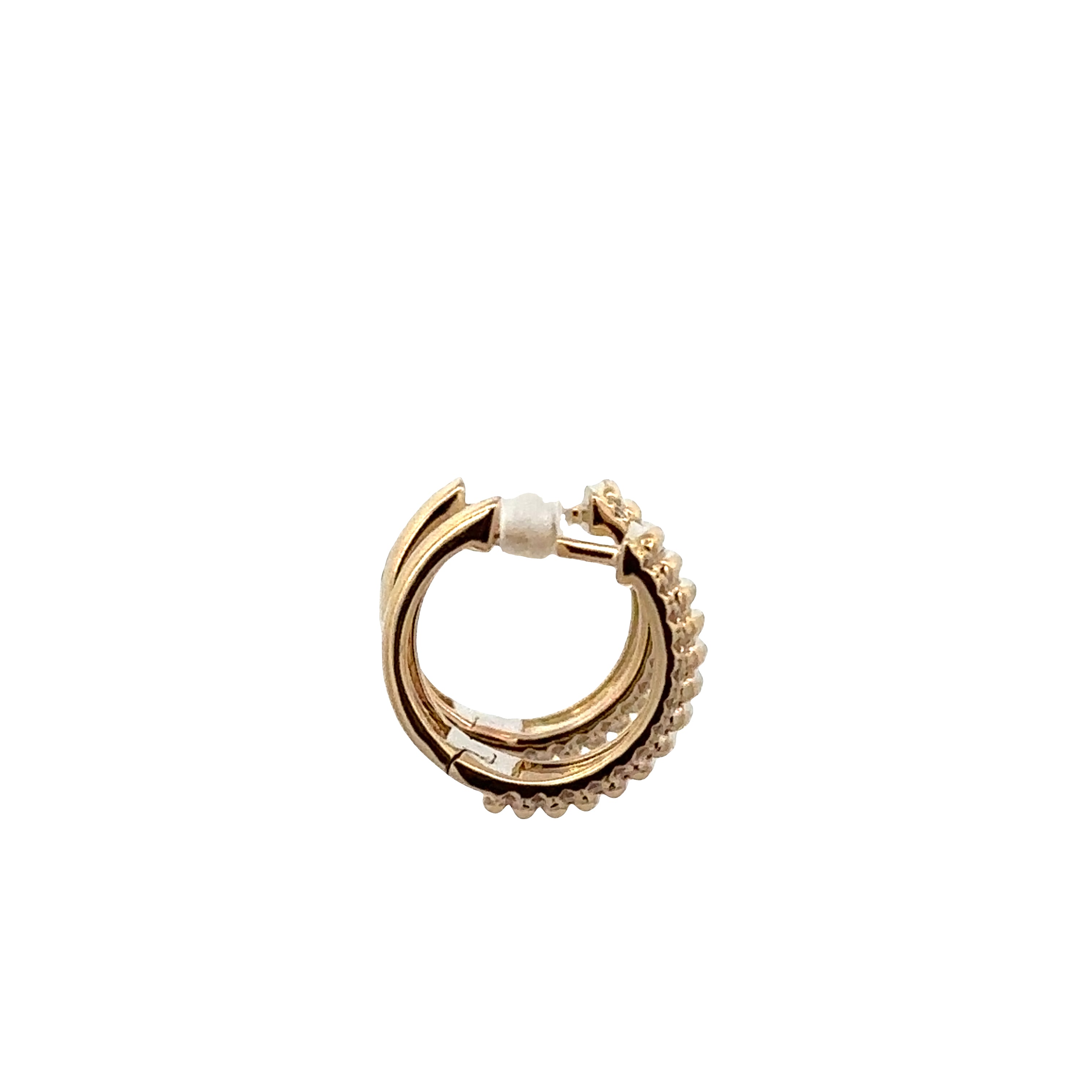 14k Yellow Gold Textured Diamond Huggie Earrings