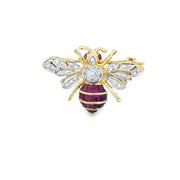 Vintage Ruby and Diamond Bee Pin in 18k Yellow Gold