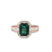 Green Tourmaline and Diamond Ring in Rose Gold