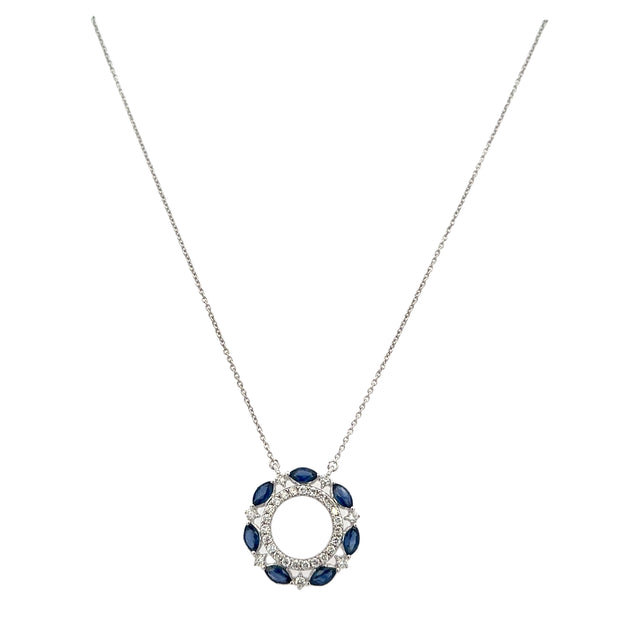 Circular Sapphire and Diamond Necklace in White Gold