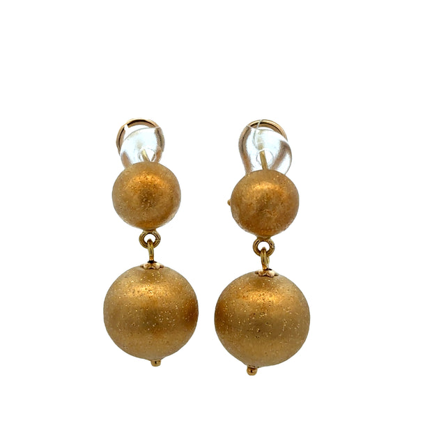 Sandblasted Gold Ball Dangle Earrings in 18k Yellow Gold