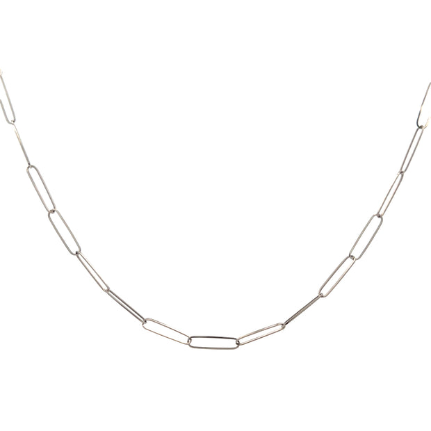 Paperclip Chain Necklace in White Gold