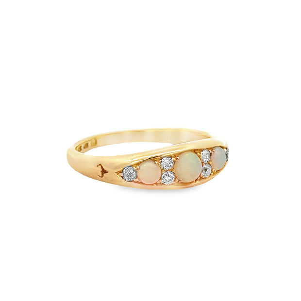 Antique Edwardian Opal and Diamond Ring in 18k Yellow Gold
