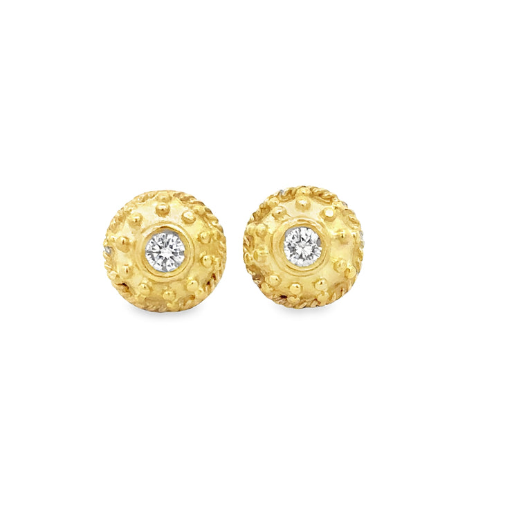 Textured Diamond Stud Earrings in 18k Yellow Gold