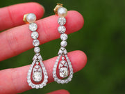 Ethereal Antique Edwaridan Natural Pearl and Diamond Earrings in Platinum