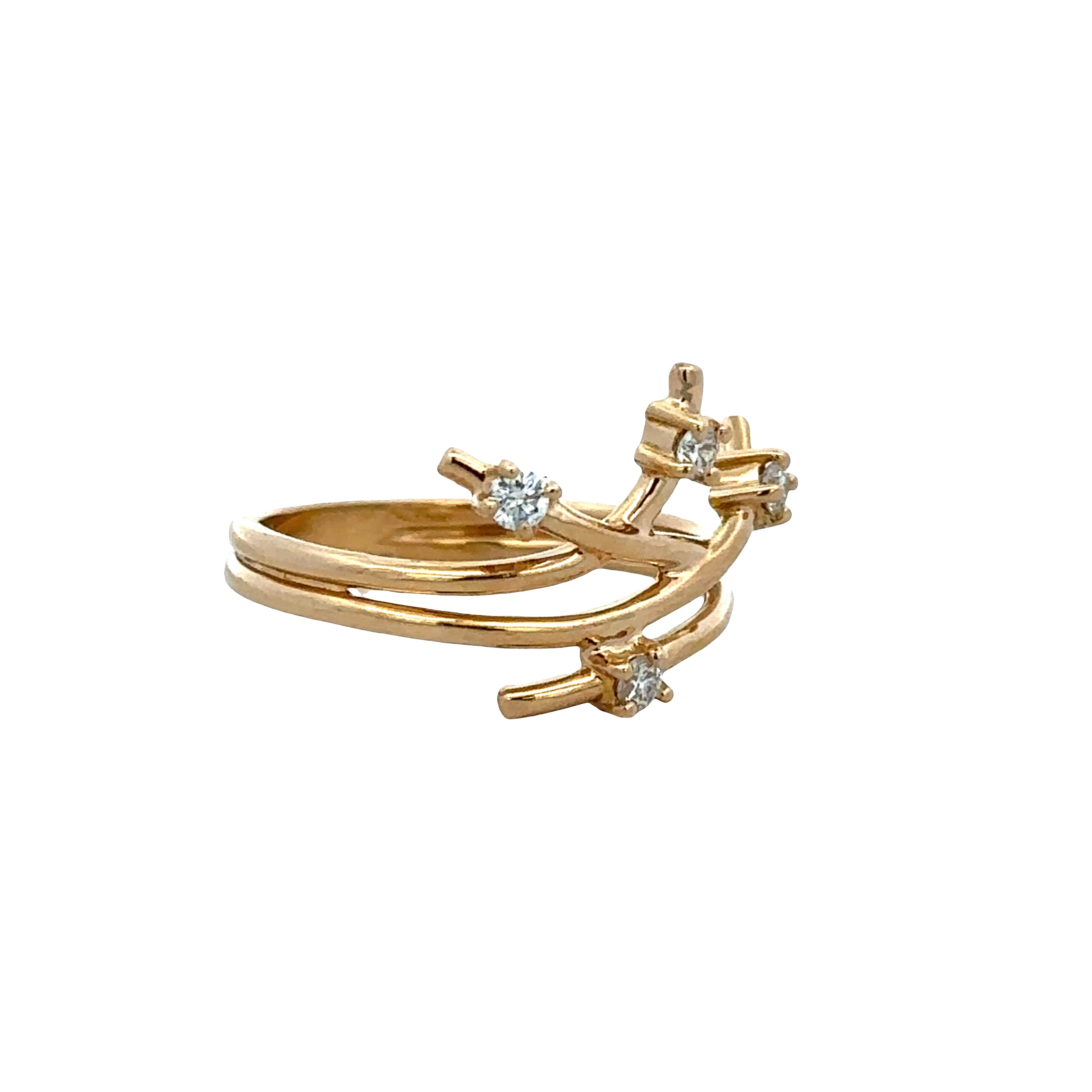 14k Yellow Gold Diamond Abstract Openwork Ring – Size 6.5