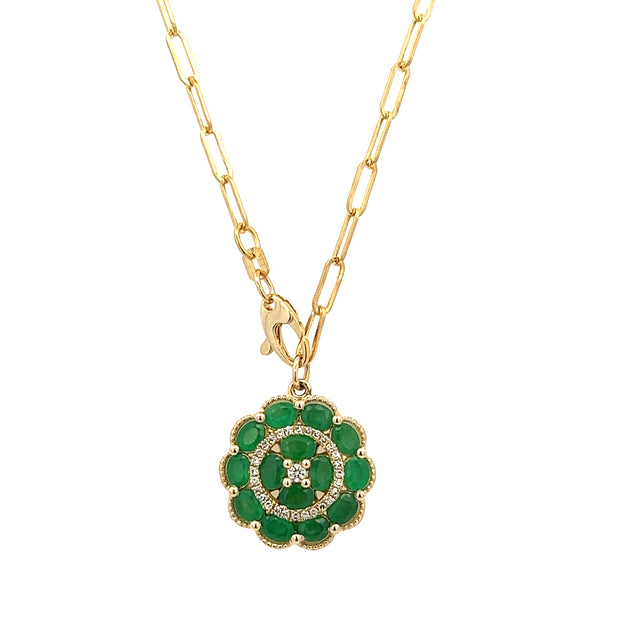Emerald and Diamond Pendant Necklace in Yellow Gold