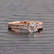 Asscher Cut Diamond Engagement Ring and Wedding Band in Rose GOld