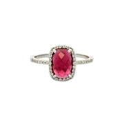 Faceted Garnet and Diamond Ring in White Gold