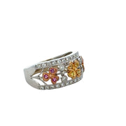 Multicolored Sapphire and Diamond Band in White Gold