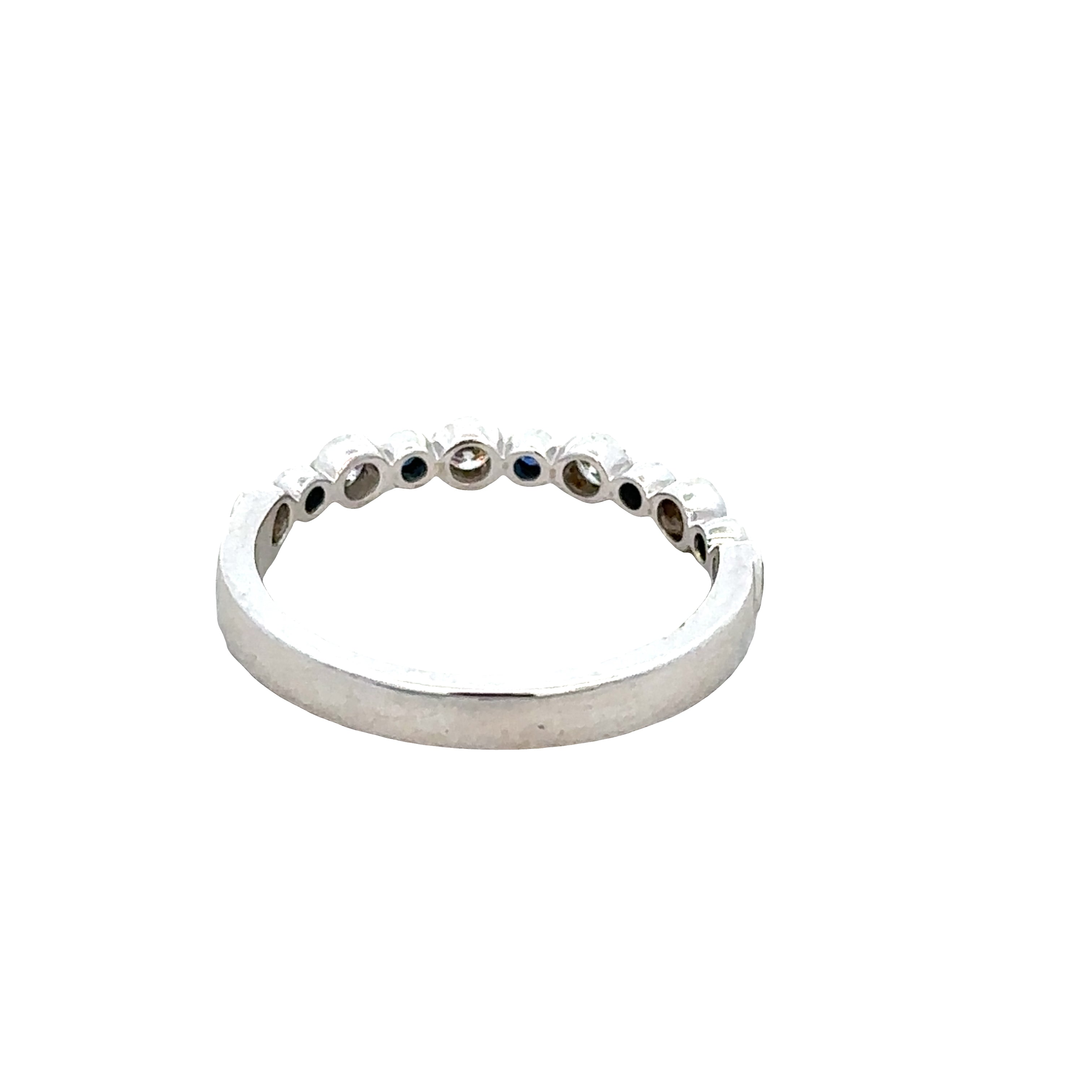 14k White Gold Sapphire & Diamond Alternating Bezel Band – Size 6.5