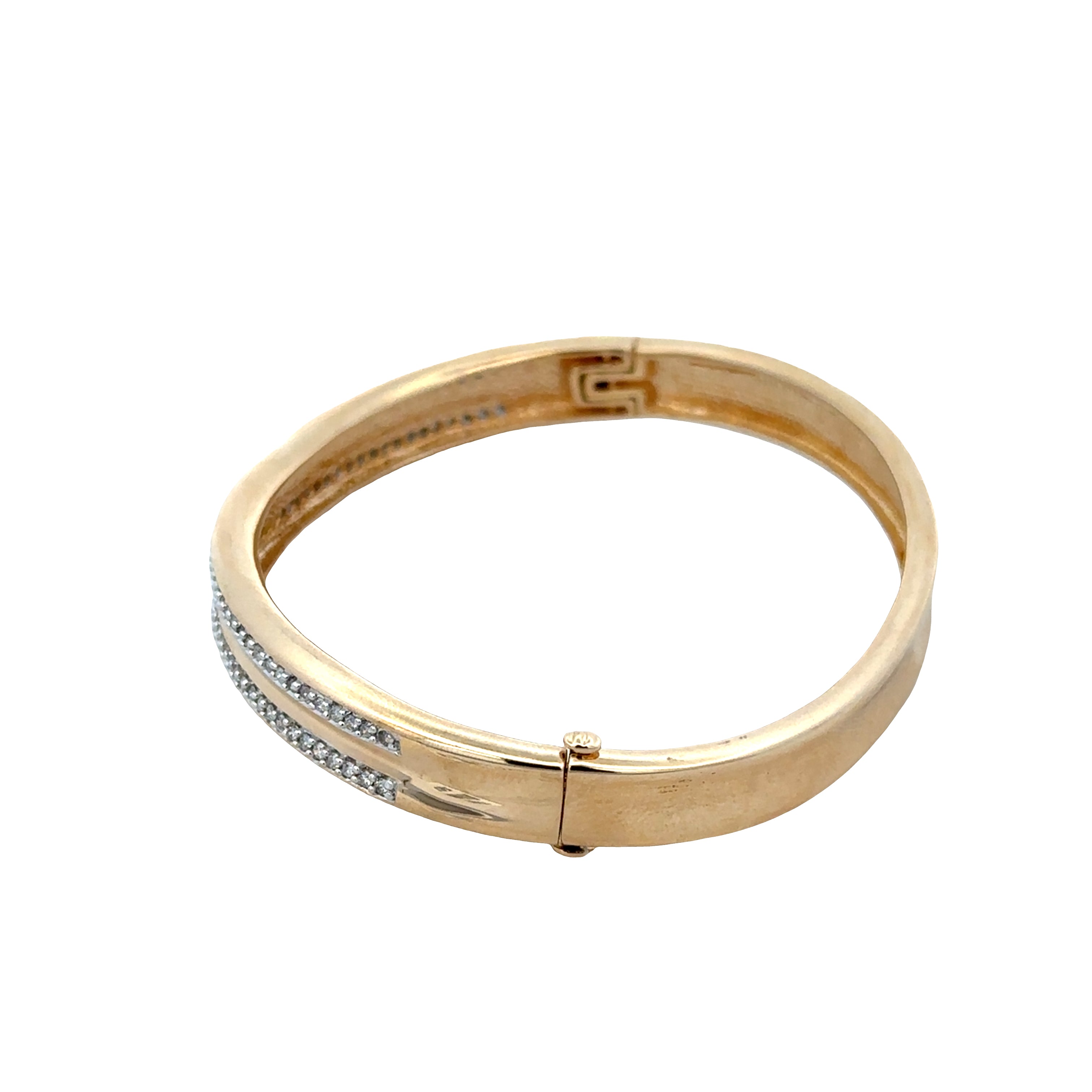 Brushed 14K Yellow Gold Diamond Bangle Bracelet – Fits a 6.5" to 7" Wrist