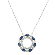 Circular Sapphire and Diamond Necklace in White Gold