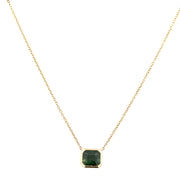 Green Sapphire Bezel Necklace in Yellow Gold