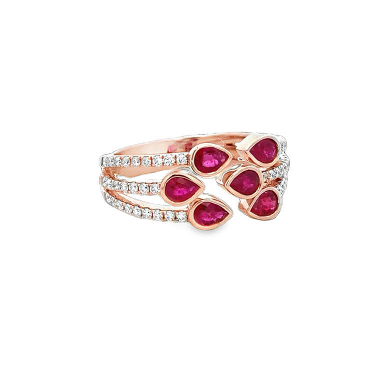 Ruby and Diamond Bypass Ring in Rose Gold