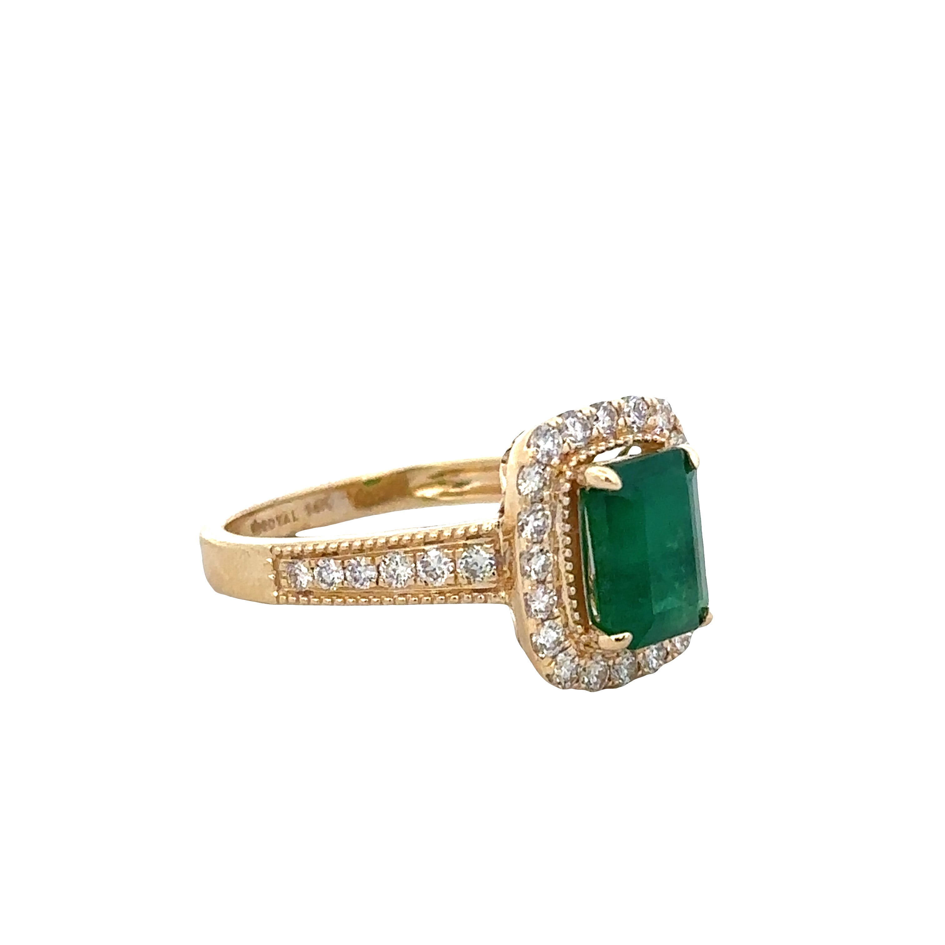 14k Yellow Gold Emerald & Diamond Halo Ring