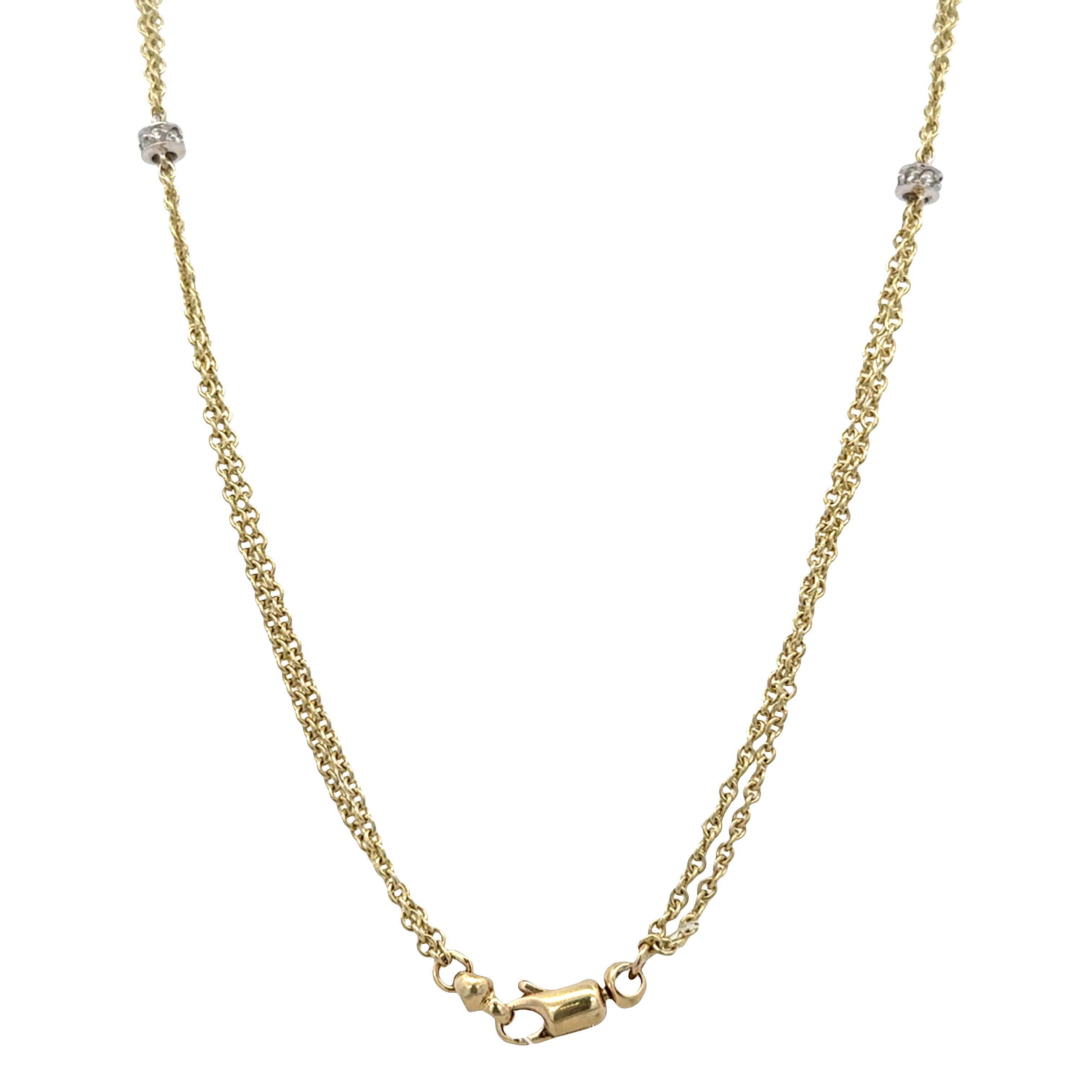 14k Two-Tone Gold Double Strand Diamond Station Necklace – 17" Long