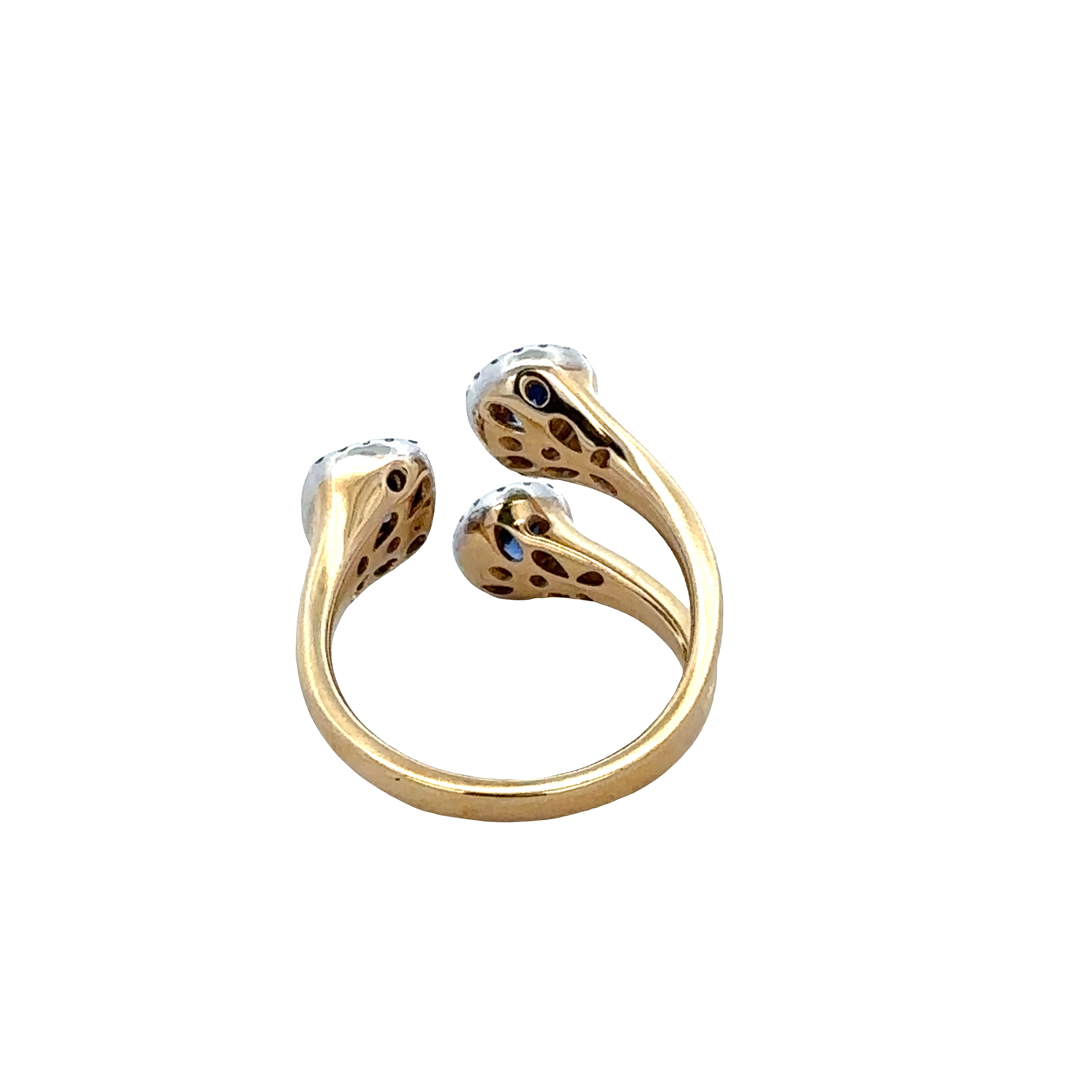 Sapphire and Diamond Bypass Ring in Two Tone Gold