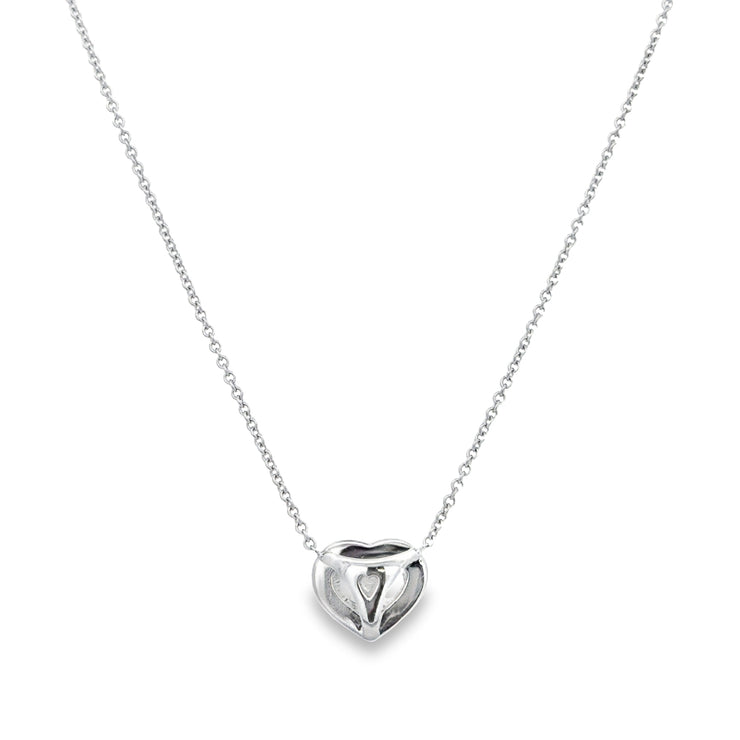 Diamond Heart and Sapphire Necklace in 18k White Gold