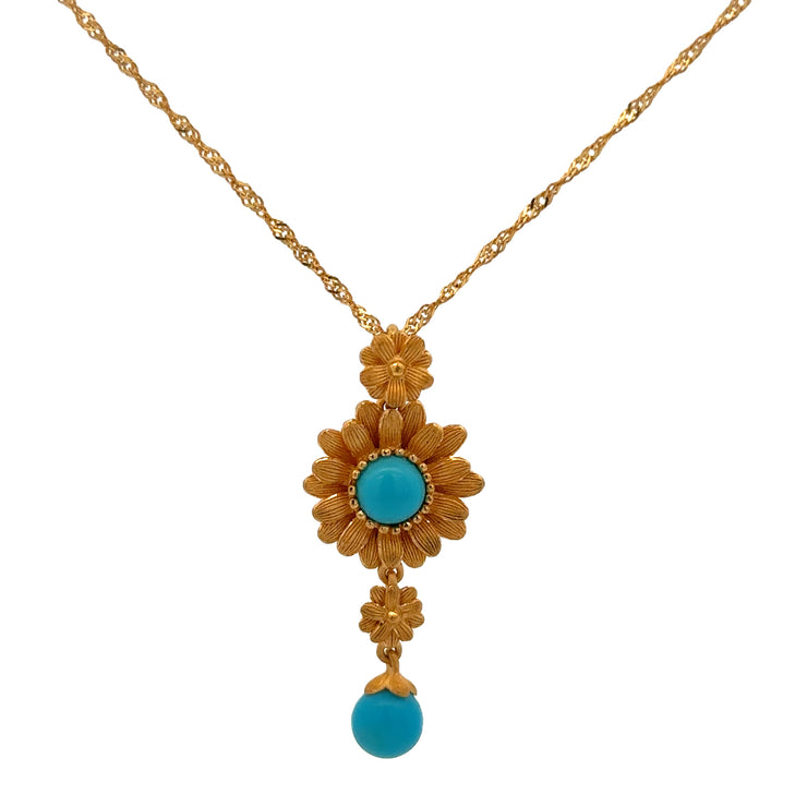 Turquoise Flower Pendant in 24k Gold