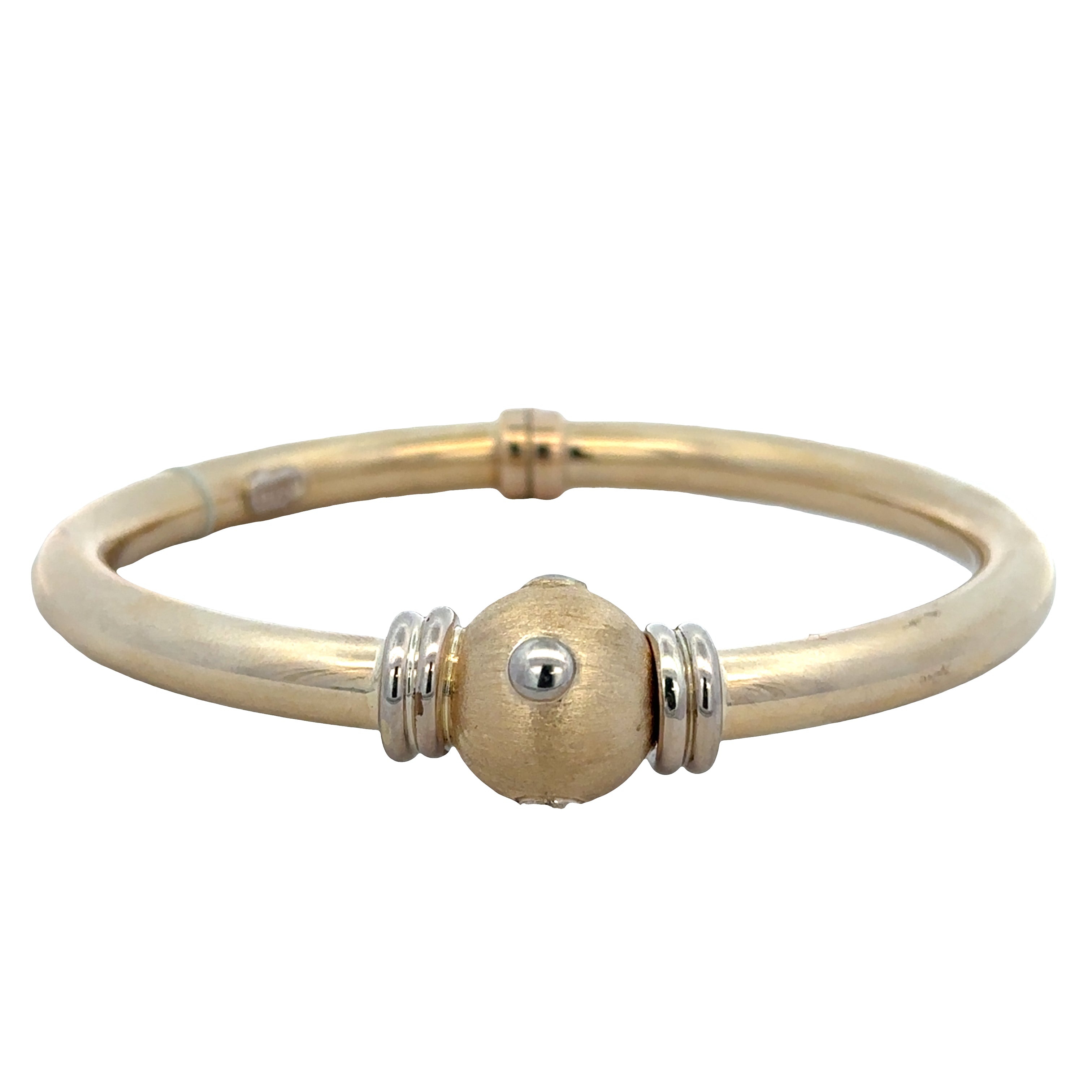 14k Yellow Gold Brushed & Polished Bangle Bracelet – Magnetic Hinged Clasp