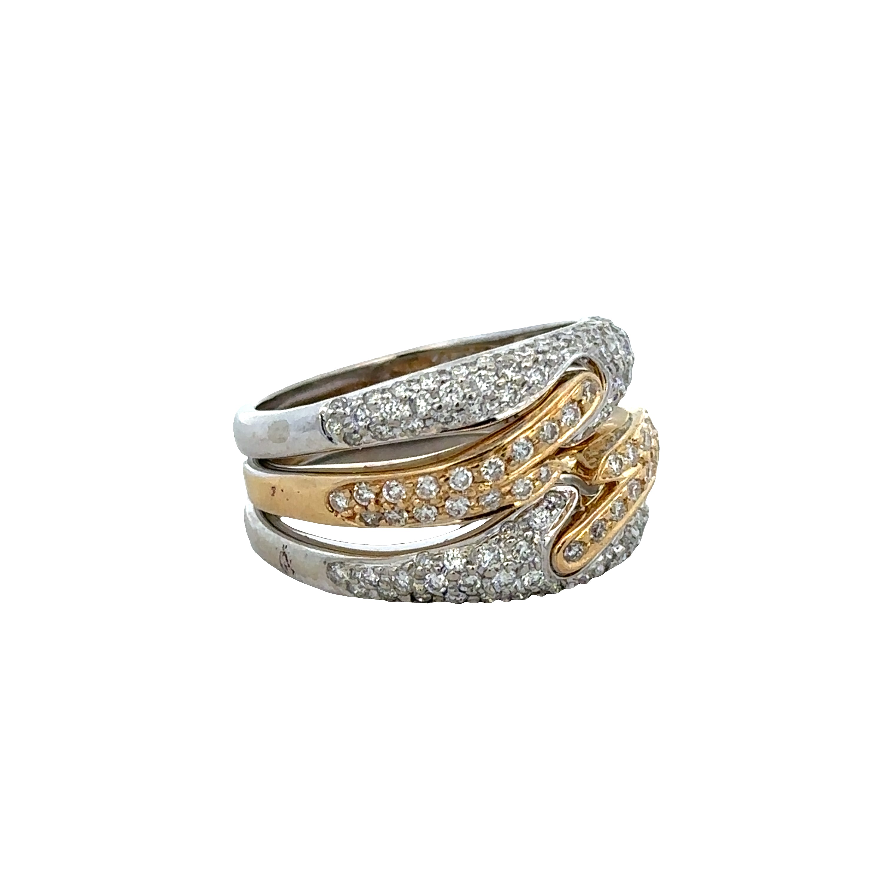18k White & Yellow Gold Openwork Diamond Band – Size 8