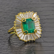 Stunning Vintage 4.56 ct. Emerald and Diamond Ballerina Ring in 18k Gold