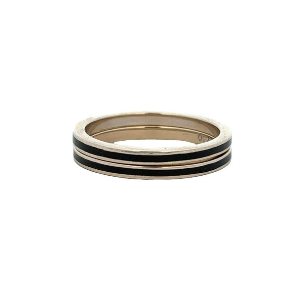 Set of 2 Black Enamel Bands in 18k Yellow Gold Size 7