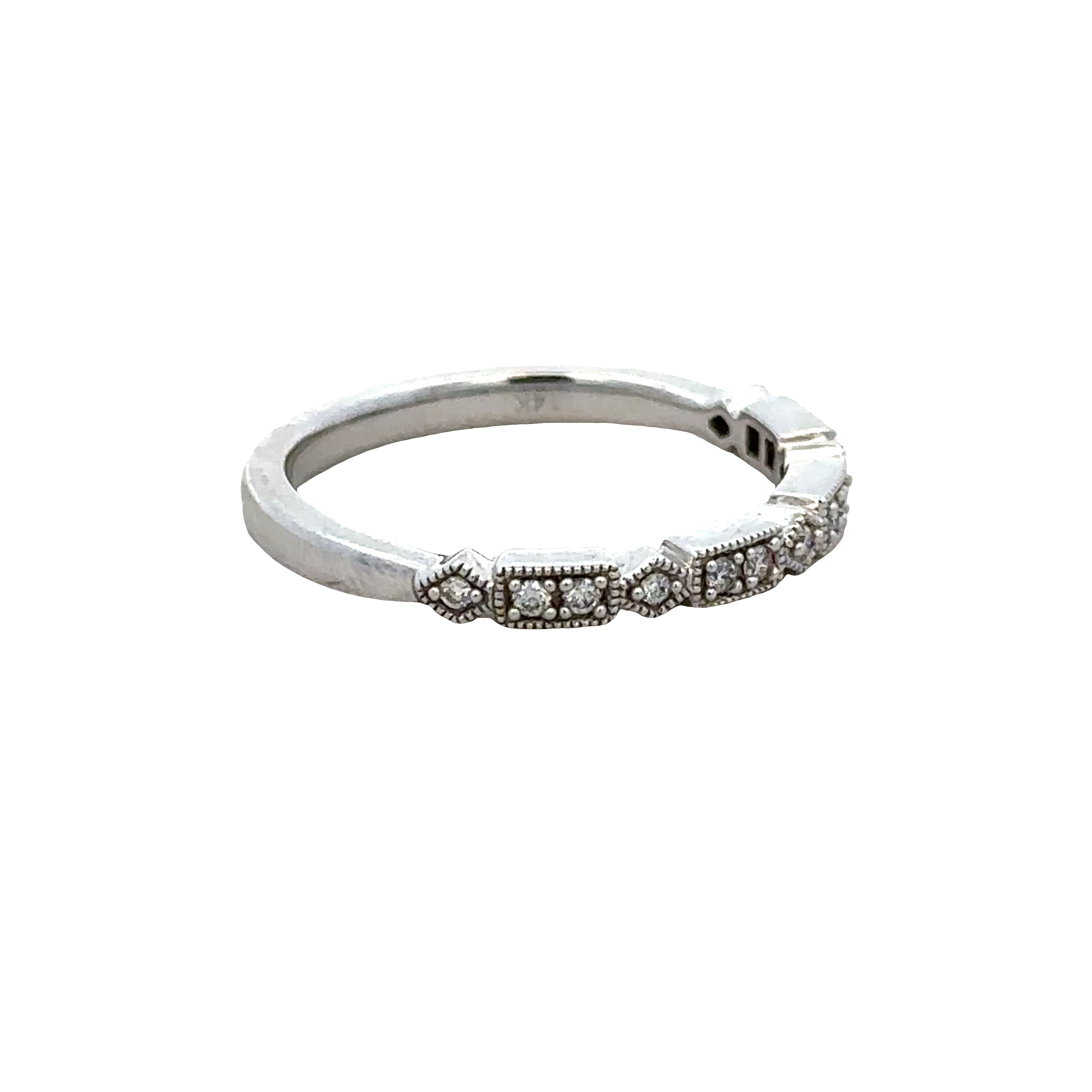 14k White Gold 0.10 Carat Diamond Band with Milgrain Detail – Size 6