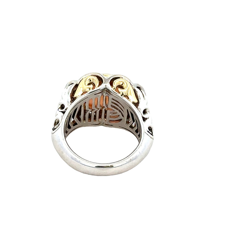 Estate Charles Krypell Mother of Pearl and Diamond Ring in Sterling Silver and 18k Yellow Gold