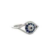 Sapphire and Diamond Openwork Navette Shape Ring in White Gold