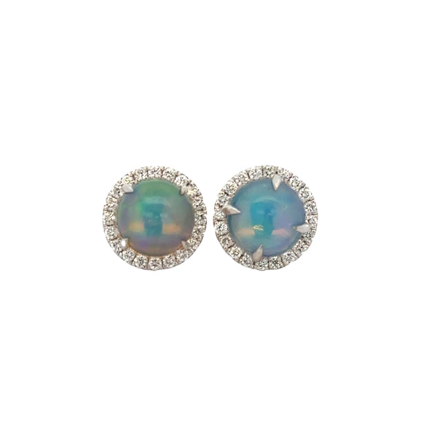 Ethiopian Jelly Opal and Diamond Stud Earrings