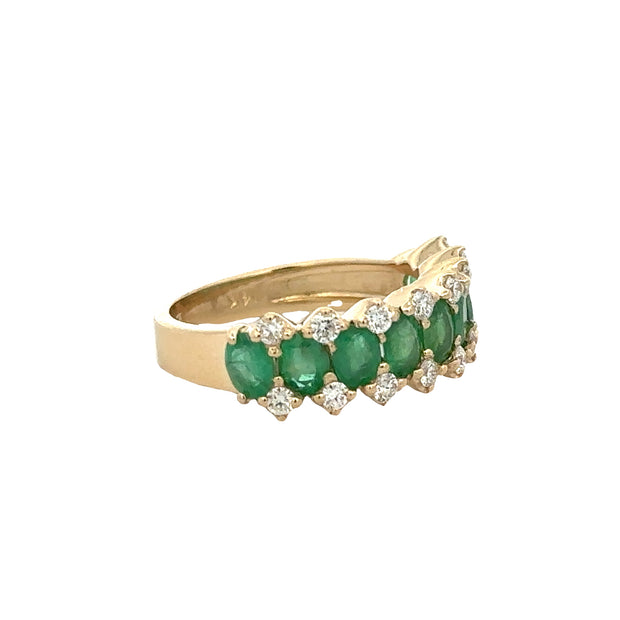 Emerald and Diamond Band Style Ring in Yellow Gold