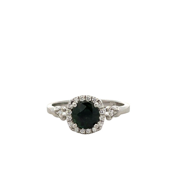 Green Sapphire and Diamond Ring in Platinum