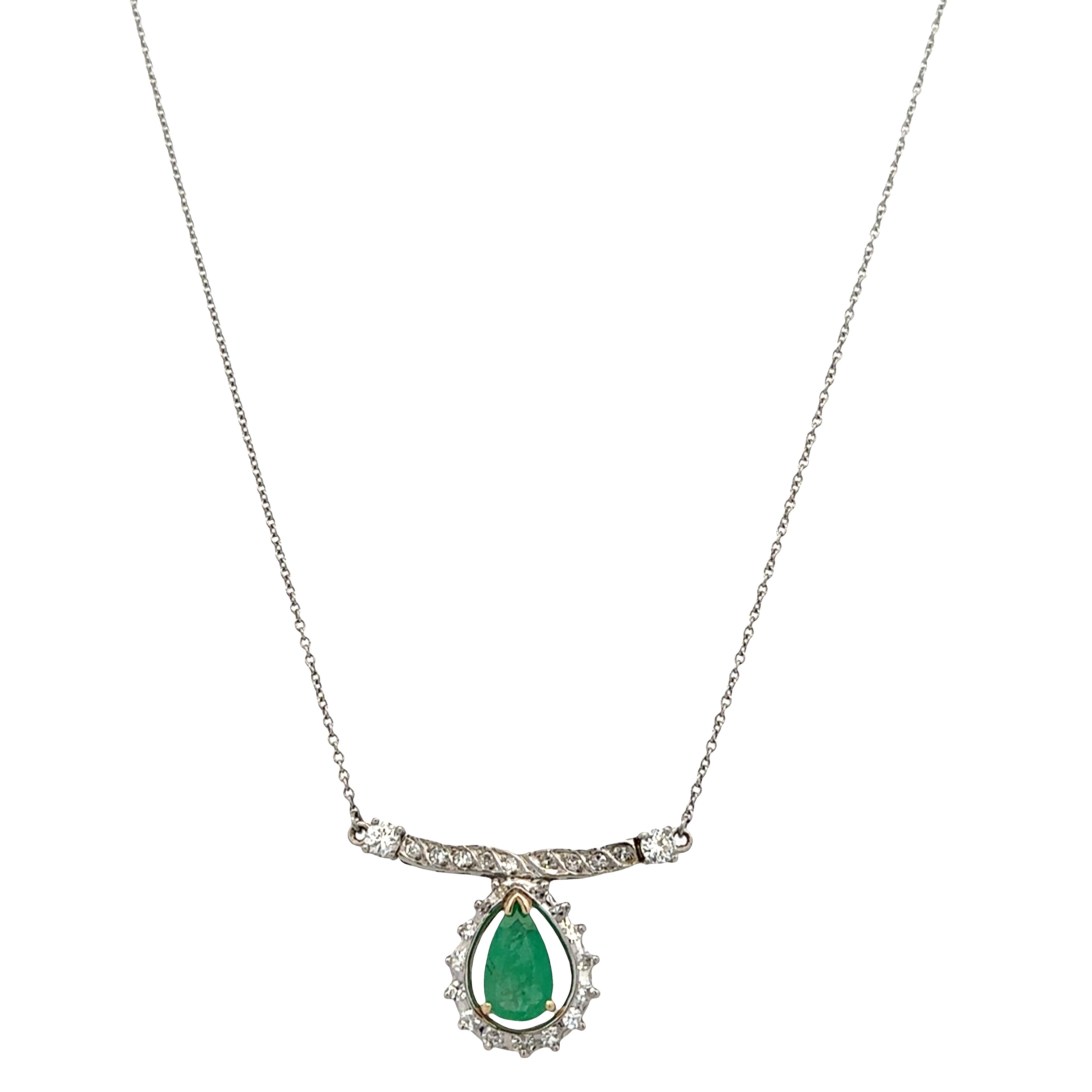 Vintage Platinum and 14k Yellow Gold Emerald and Diamond Necklace