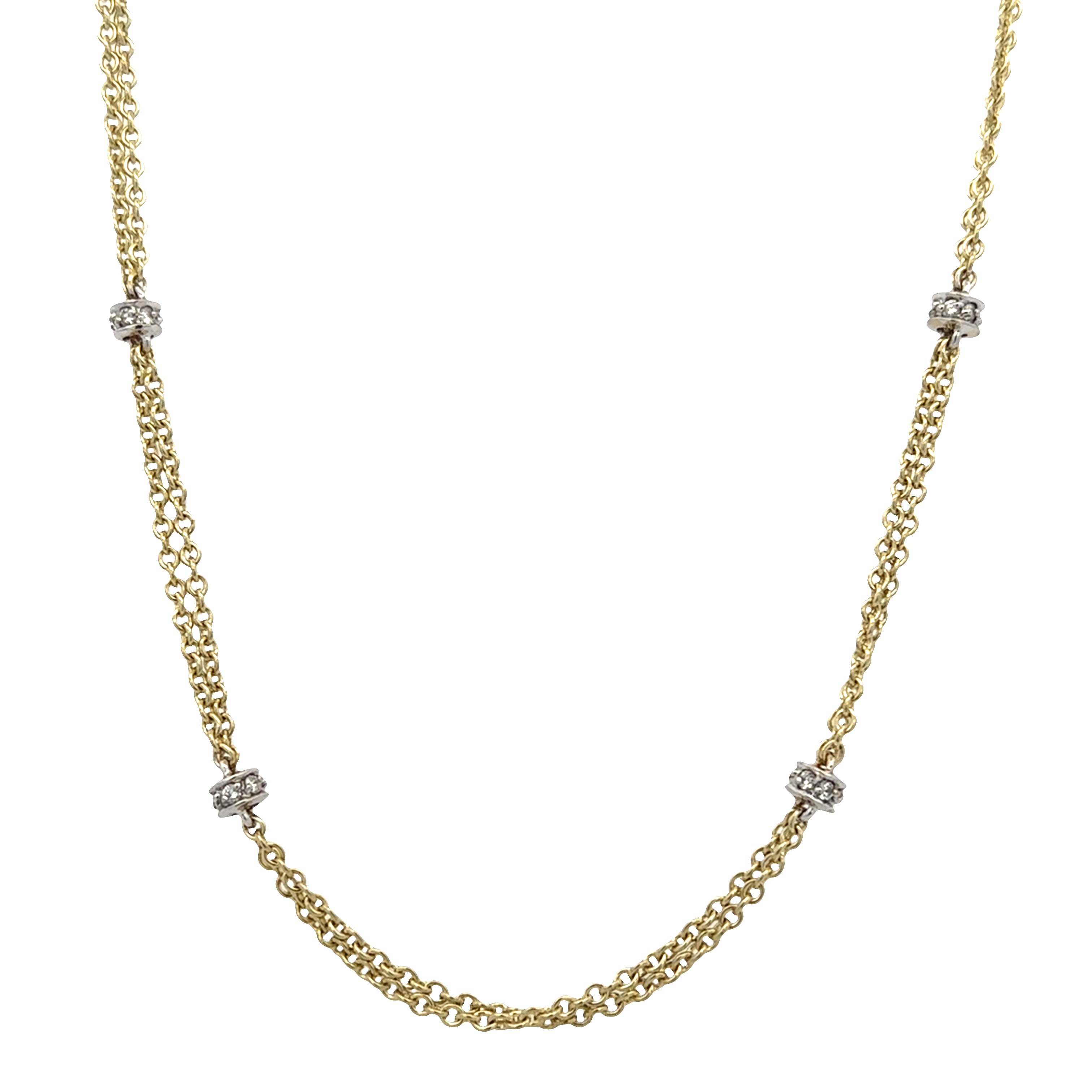 14k Two-Tone Gold Double Strand Diamond Station Necklace – 17" Long