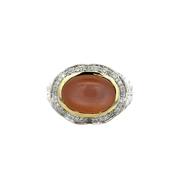 Estate Charles Krypell Mother of Pearl and Diamond Ring in Sterling Silver and 18k Yellow Gold