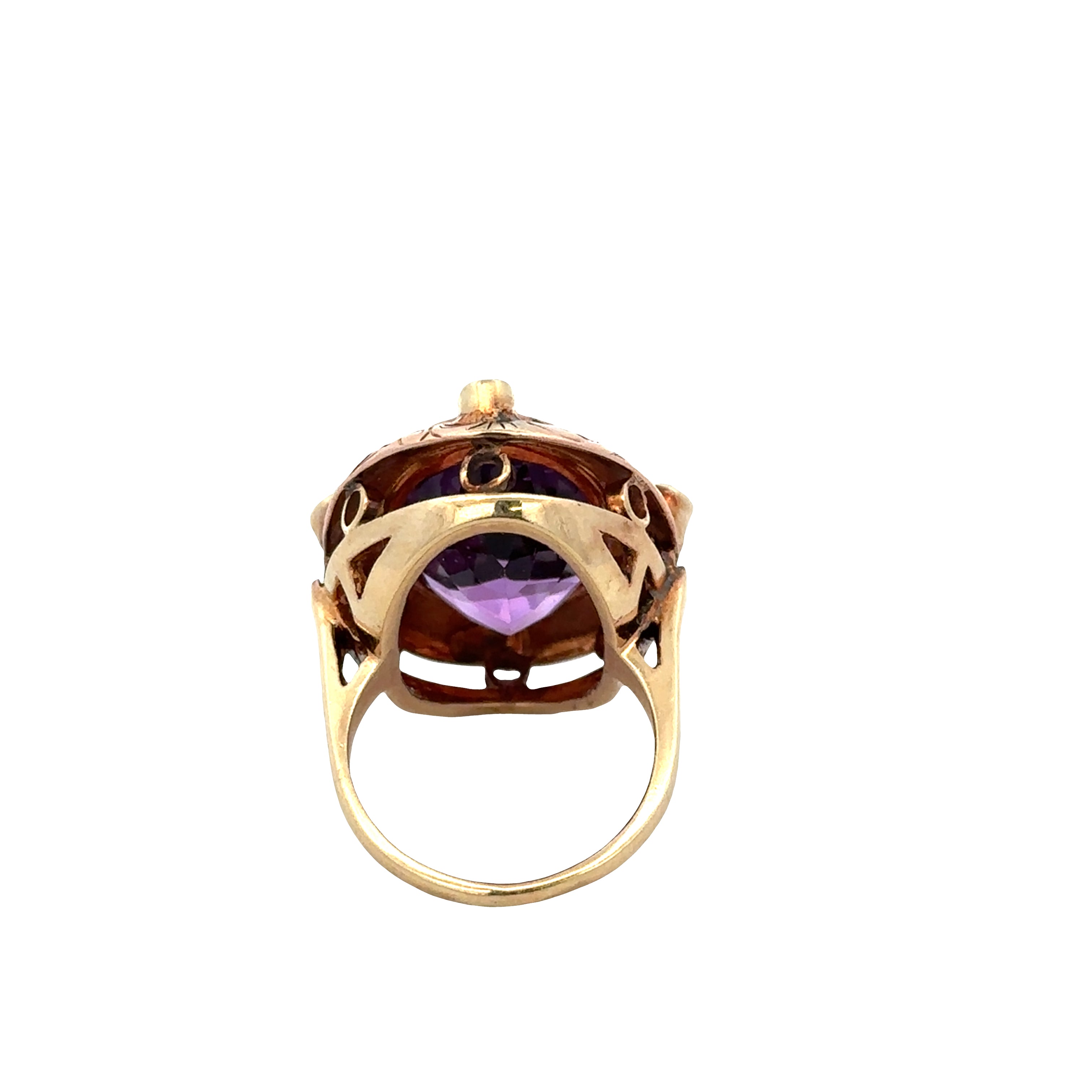 Retro 14k Yellow and Rose Gold Amethyst and Diamond Ring – Size 7.5
