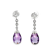 Amethyst Briolette and Diamond Earrings in White Gold