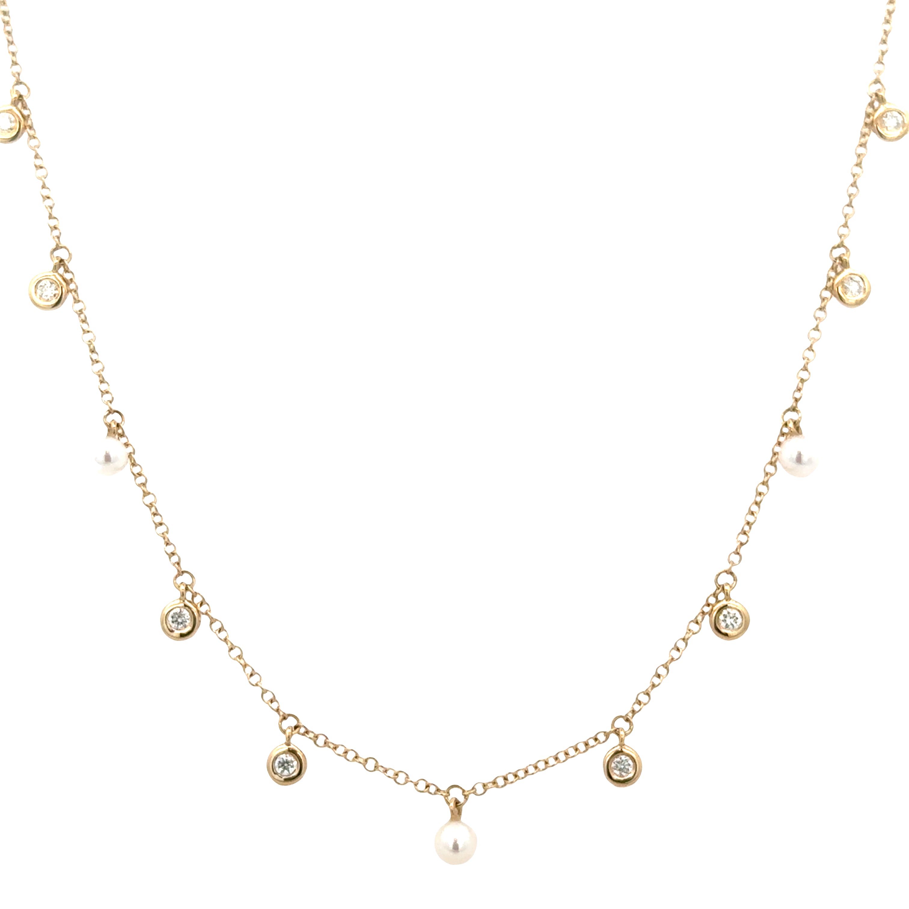 14k Yellow Gold Diamond and Pearl Necklace