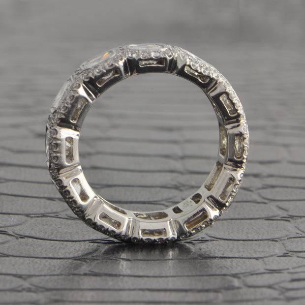 Radiant Cut Diamond Halo Eternity Band in Platinum