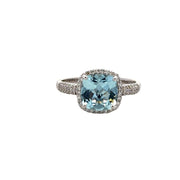 Faceted Aquamarine and Diamond Ring in White Gold